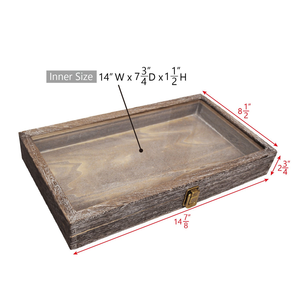 #WD832C Antique Wood Storage Case with Tempered Glass View Top