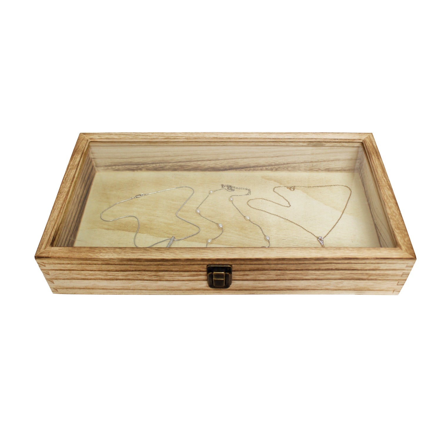 #WD832C Antique Wood Storage Case with Tempered Glass View Top