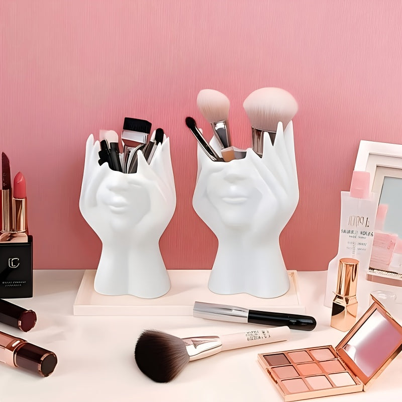 1pc Human Body Art Makeup Brush Stand Pen And Brush Stand, White Sculpture Design, Used For Dressing Table Display And Cosmetic Storage