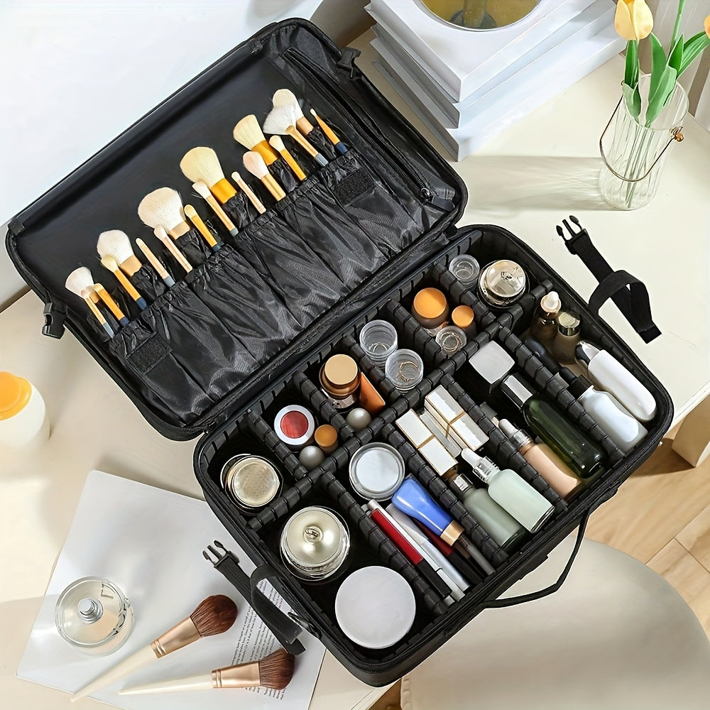 Travel Professional Makeup Case Large Capacity Multi-Layer Beauty Storage Bag Portable Makeup Tool Bag for Business Trips Multi-Functional Cosmetics and Skincare Organizer Box with Brush Holder Design