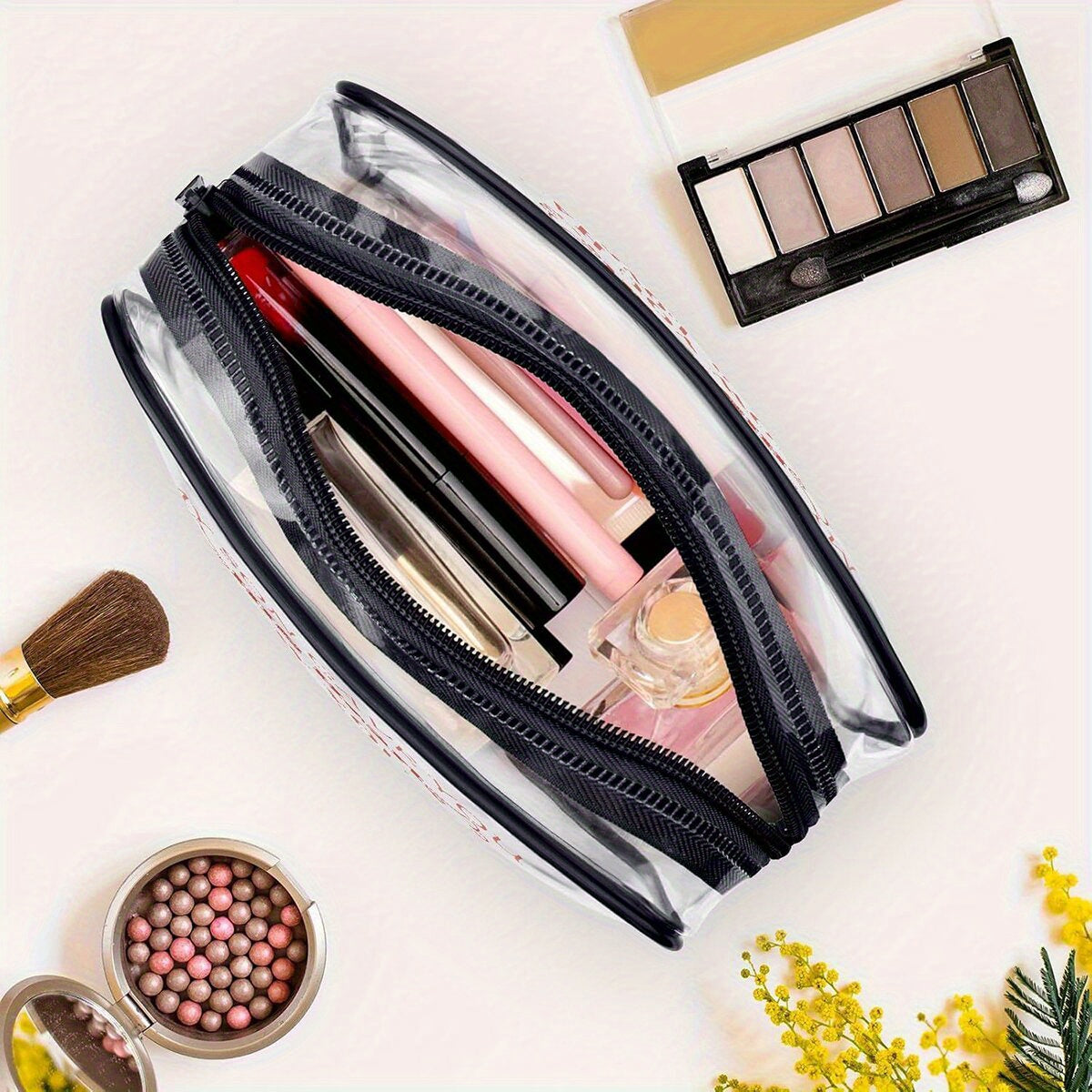 1pc TSA-Approved Makeup & Hair Accessories Travel Organizer Bag with Zipper Closure - Large Capacity High-Quality Cosmetic Storage for Brushes, Lipstick, Hairdressing Tools - Durable Clear Design for Easy Visibility, Travel Toiletry Bag, Stylish Zipper