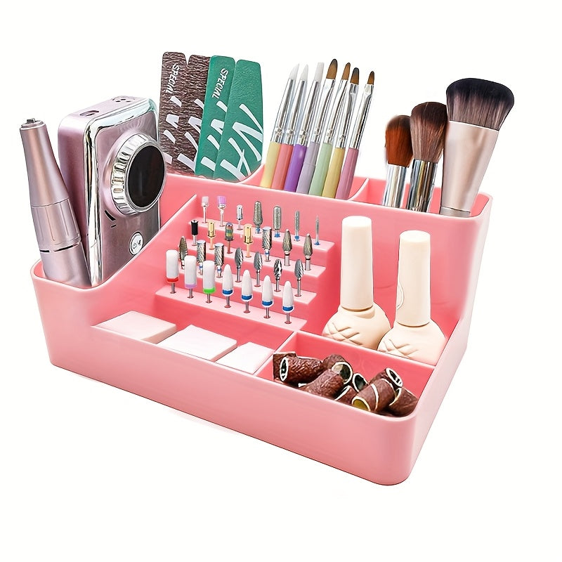 PINDAR 28-Capacity Professional Manicure & Pedicure Organizer with 3 Compartments, Transparent Drawers & Fixed Compartments - Durable Plastic Bathroom Storage Box for Nail Art Supplies, Makeup Brushes, Beauty Tools, Nail Tech Accessories, Sleek Design,