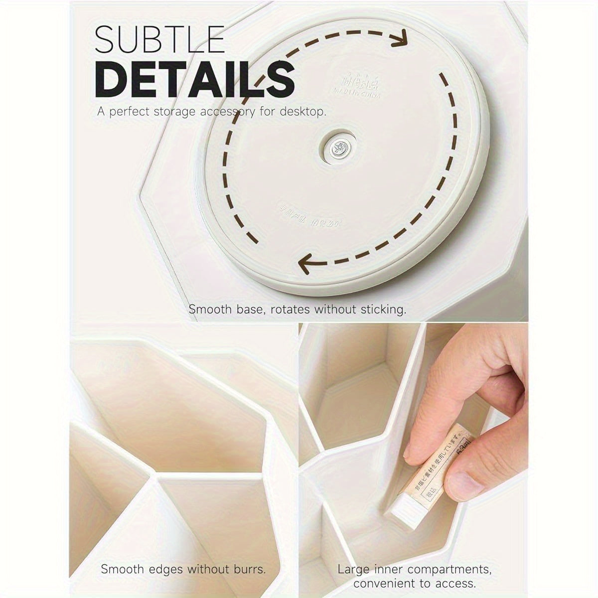 360° Rotating Nine-Grid Desktop Organizer - Milky White Pen & Pencil Holder with Sturdy Base, Space-Saving Design for Office & Home Art Supplies Storage, Durable Premium Craftsmanship, Office Desk Accessories, Highquality Construction