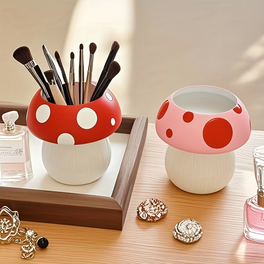 1/2pcs Mushroom Makeup Brush Holder, Polyester Tension Mount Organizer for Brushes and Accessories, Polished Finish, Independent Storage, No Electricity Needed, Makeup Brushes for Vanit