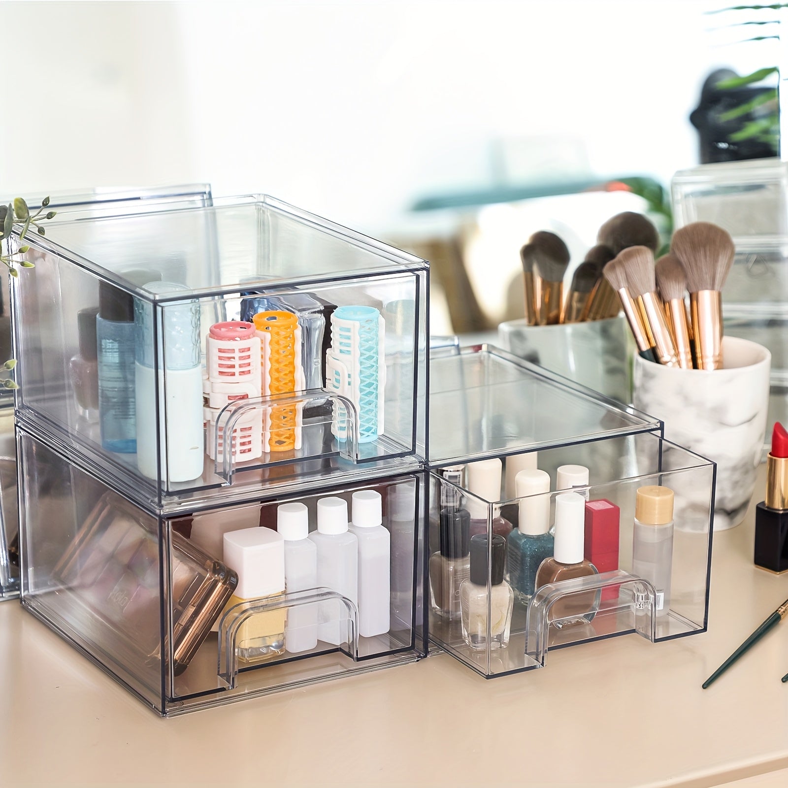 WHONLINE 6pcs /12pcs 7.4In Acrylic Jewelry Storage Drawers, Clear Stackable Organizer Boxes, Jewelry Display Bins, Storage for Necklaces, Rings, Accessories, Makeups