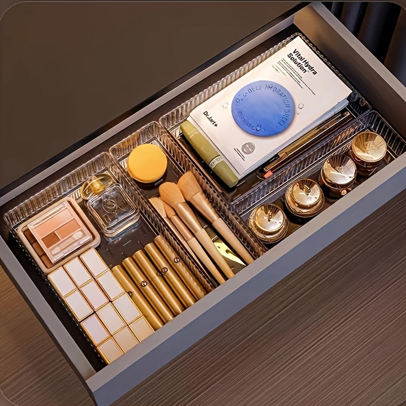 7pcs set/8pcs acrylic drawer with built-in cosmetics storage box, dividing dresser table top skincare product organizer box, and the set has multiple size combinations, Desk & Drawer Organizer for Home Storage
