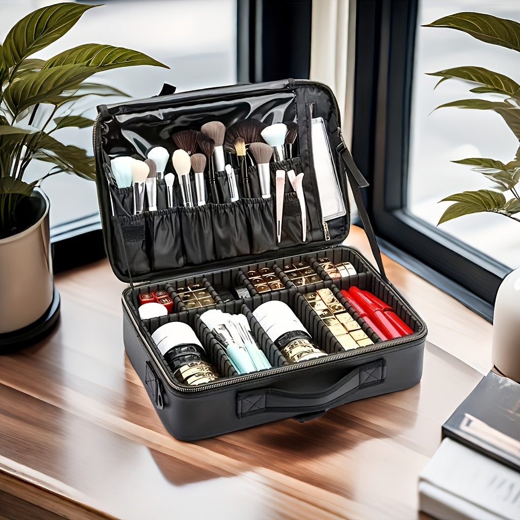 [Everyday Comfort] Large Capacity Waterproof Makeup Bag - Quilted Travel Cosmetic Organizer for Brushes, Beauty Tools, and Manicure Accessories, Portable Artist Storage Case with Multiple Compartments, Beauty Tool Organizer | Stylish Artist Case |