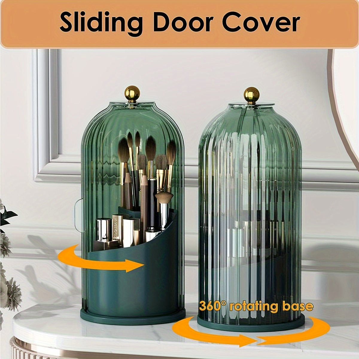 Makeup Brush Holder With Dustproof Cover 360 Rotating Makeup Brush Organizer For Vanity Bathroom