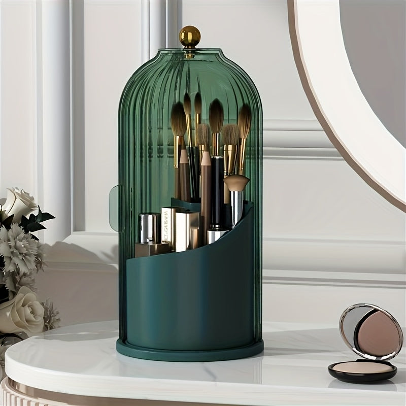 360-Degree Rotating Makeup Brush Holder with Lid, Waterproof and Dustproof Cosmetic Organizer Box, Suitable for Vanity Table, Perfect for Beauty Enthusiasts