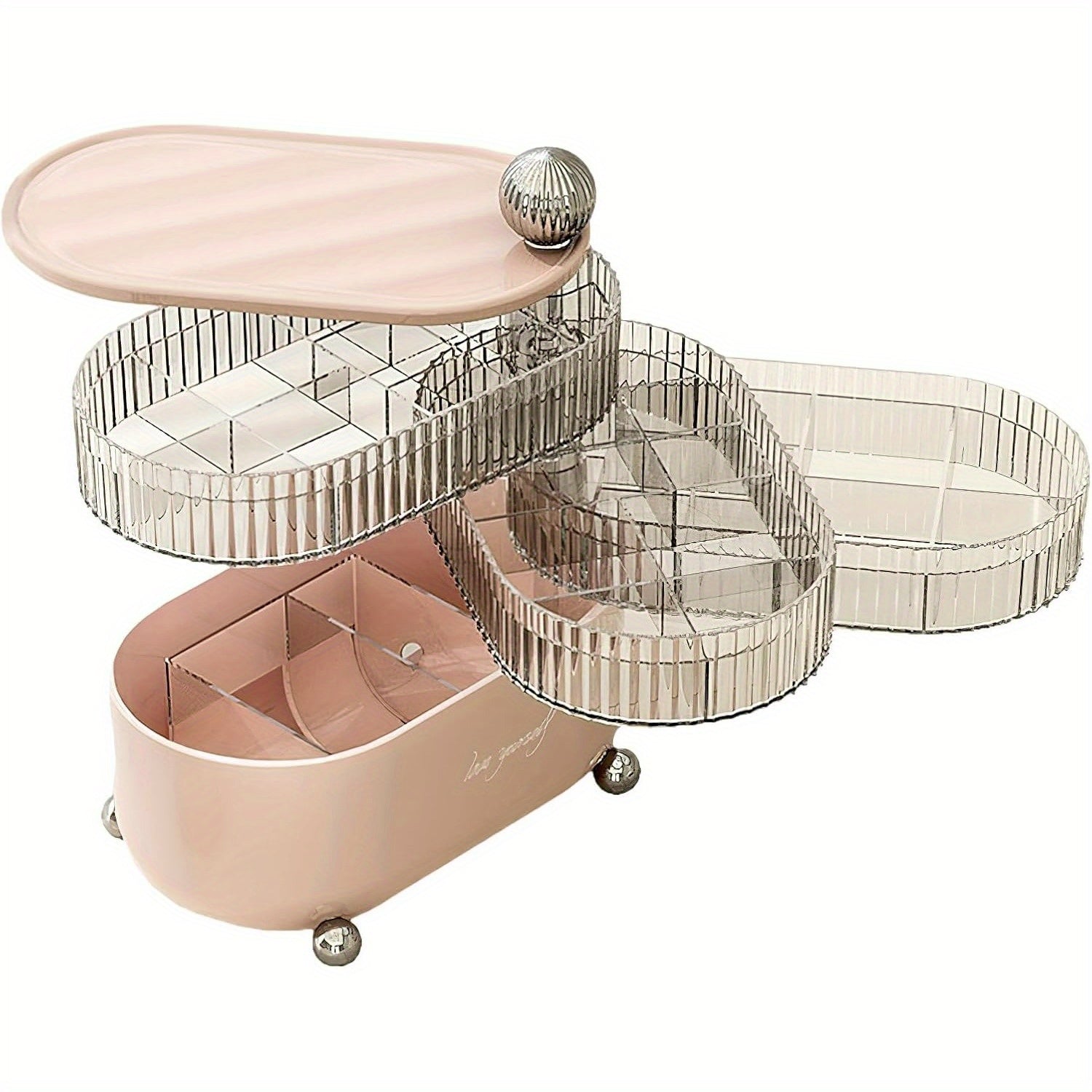 SANK Rotating Makeup Organizer Countertop, Makeup Storage Organizer, Vanity Desk Cosmetic Organizer, Large Cosmetic Storage Box for Lipsticks, Perfume, Jewelry, Rings, Earrings, 4 layers