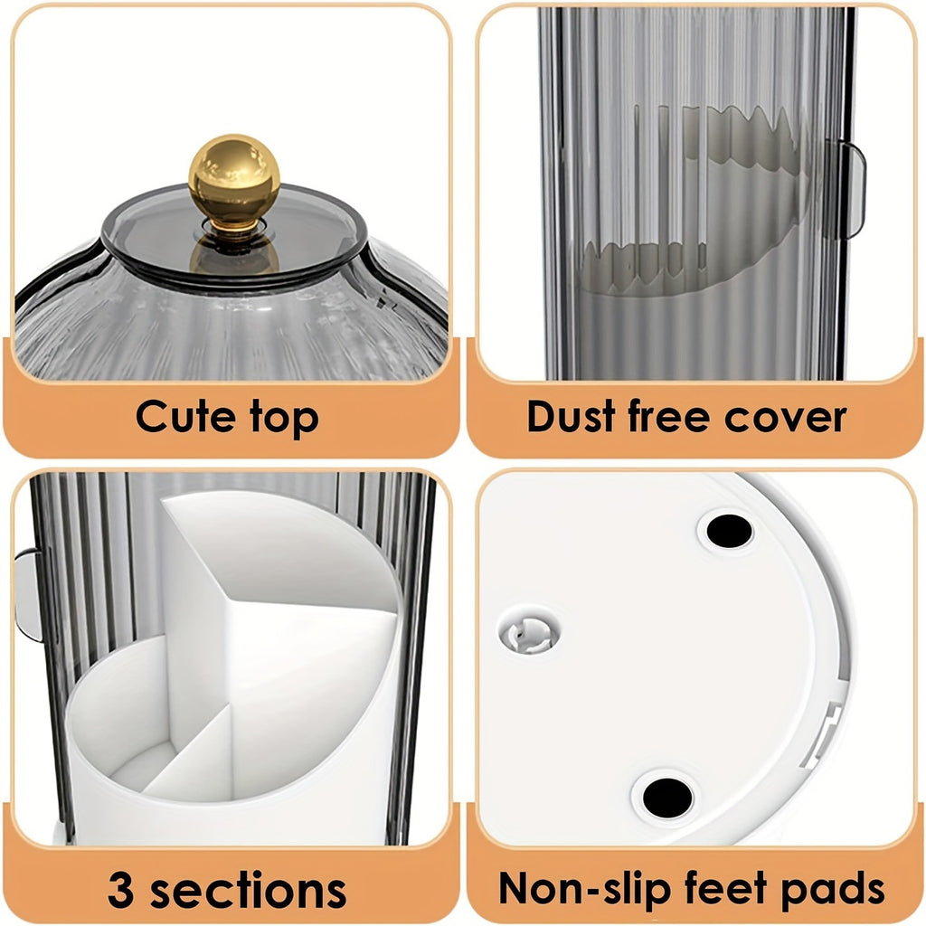 Makeup Brush Holder With Dustproof Cover 360 Rotating Makeup Brush Organizer For Vanity Bathroom