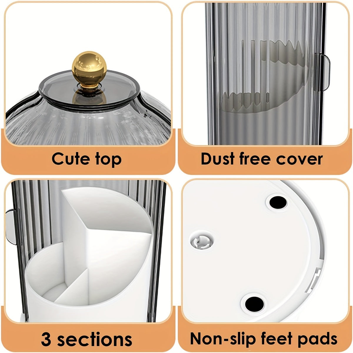 Makeup Brush Holder With Dustproof Cover 360 Rotating Makeup Brush Organizer For Vanity Bathroom