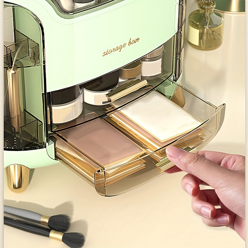 Versatile Cosmetic Organizer with Drawers - Durable Plastic Storage Box for Makeup, Skincare, and Stationery - Multi-Compartment Holder for Brushes, Lipsticks, and Beauty Products - Portable Desktop Organizer with Polished Finis