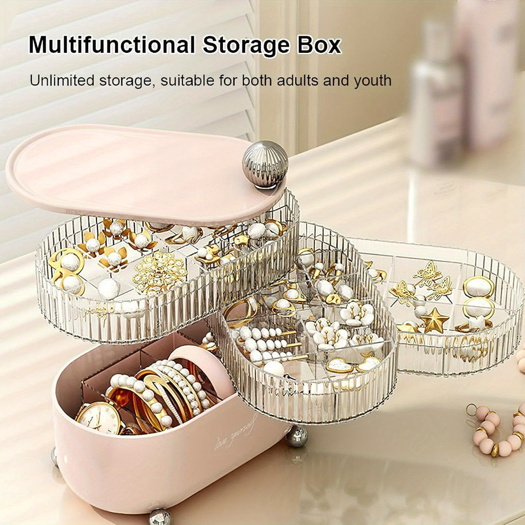 SANK Rotating Makeup Organizer Countertop, Makeup Storage Organizer, Vanity Desk Cosmetic Organizer, Large Cosmetic Storage Box for Lipsticks, Perfume, Jewelry, Rings, Earrings, 4 layers