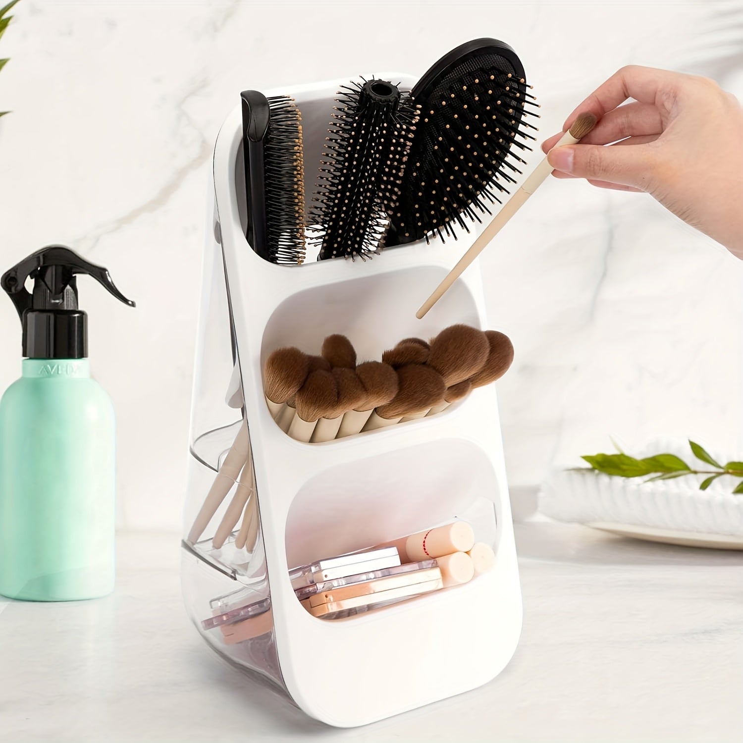 3-Tier Makeup Brush Holder & Organizer with Multiple Compartments – Lightweight Plastic Countertop Storage for Brushes, Lipsticks, Skincare Products, and Stationery – Perfect for Bathroom or Vanity Display, Makeup Brush Holder