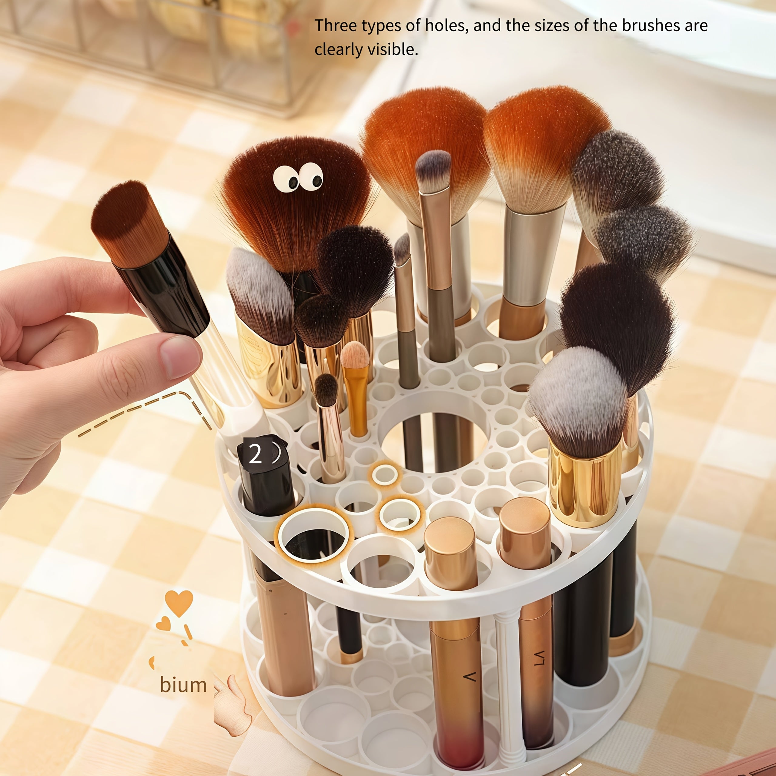 360° Rotatable Art Brush Organizer - White Ceramic-Coated Plastic Insert Holder with Multiple Compartments for Brushes, Pens, Makeup Tools - Space-Saving Desktop Storage for Artists & Crafters, Craft Tool Organizer, Smooth Finish, Durable Construction,