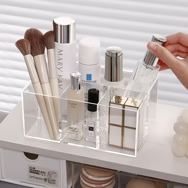 1pc Makeup Brush Storage Tube, High-definition Transparent Desktop Vanity Lipstick Eyebrow Pencil Light Beige Care Organizer, Mirror Cabinet Cosmetic Storage Box