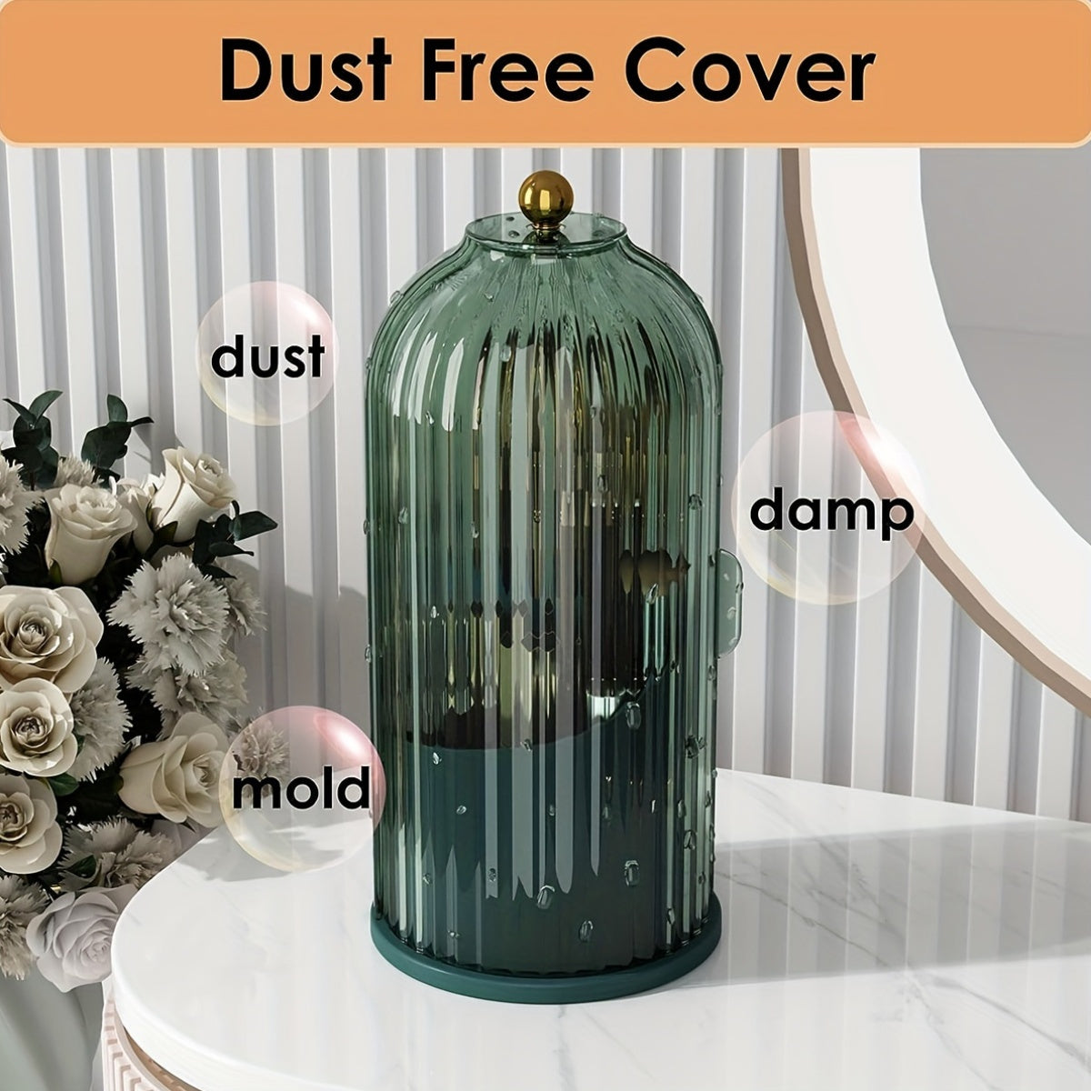 Makeup Brush Holder With Dustproof Cover 360 Rotating Makeup Brush Organizer For Vanity Bathroom
