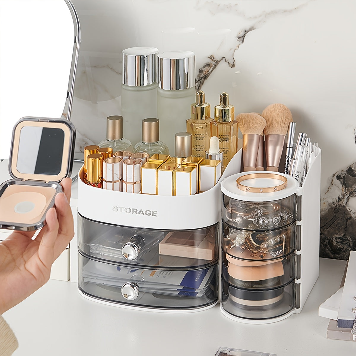Desk Organizer Cosmetic Storage Box with Drawers - Plastic, Ideal for Lipstick and Facial Masks
