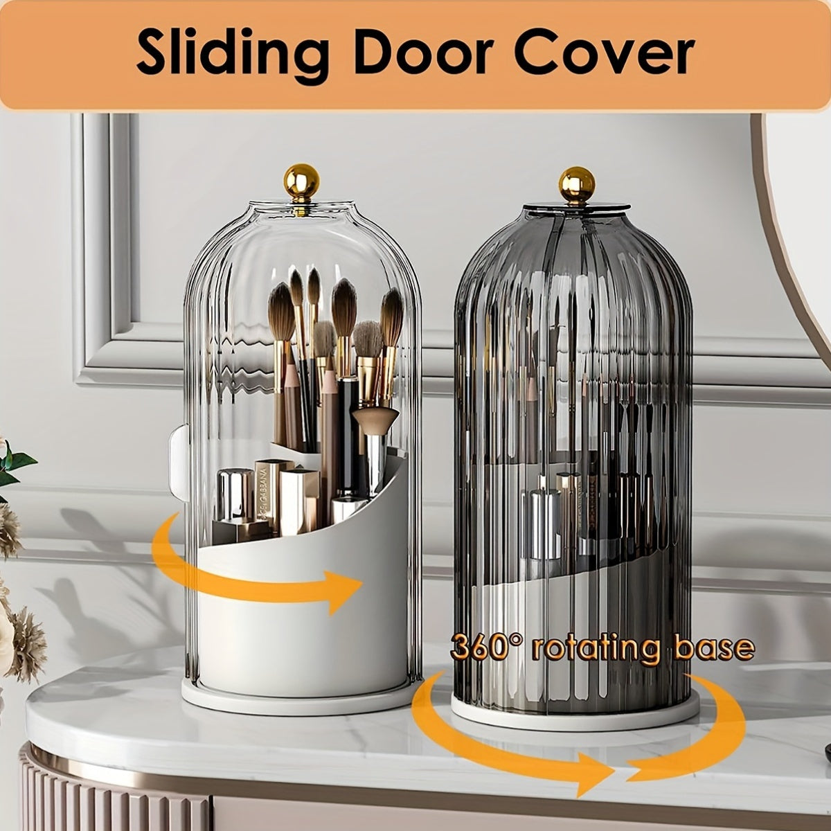 Makeup Brush Holder With Dustproof Cover 360 Rotating Makeup Brush Organizer For Vanity Bathroom