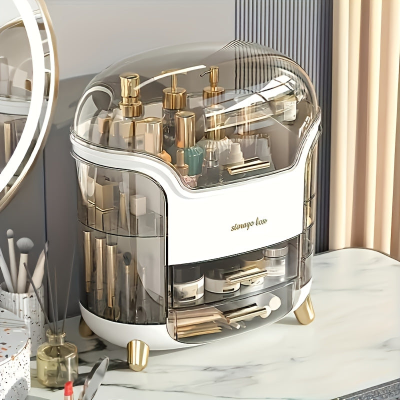 Versatile Cosmetic Organizer with Drawers - Durable Plastic Storage Box for Makeup, Skincare, and Stationery - Multi-Compartment Holder for Brushes, Lipsticks, and Beauty Products - Portable Desktop Organizer with Polished Finis