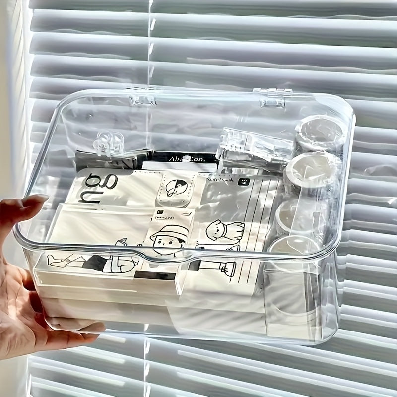 Clear Acrylic Storage Box with Flip-Top Lid - Transparent Organizer for School Supplies, Office, Crafts, Jewelry, Makeup - Lightweight & Sturdy Construction - Perfect for Home, Office, Travel - Ideal for Students, Professionals, Crafters, Cosmetic