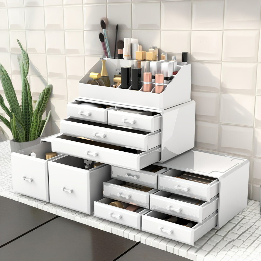 12-Drawer 4-Tier Cosmetic Storage Box, Large Capacity Christmas Decorative Organizer - Perfect for Jewelry and Gifts Display, Vanity, Bathroom, Dresser, and Countertop, Best for Christmas