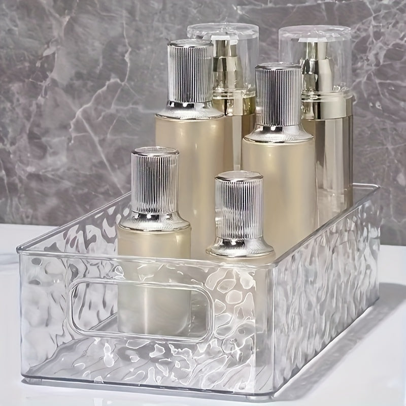 Glacier-Textured Cosmetic Organizer - Portable Bathroom Countertop Storage Box with Multiple Compartments, Durable Plastic Makeup & Toiletry Organizer for Vanity, No Space Needed, Visually Appealing Modern Design, Bathroom Organizers And Storage, Stylish