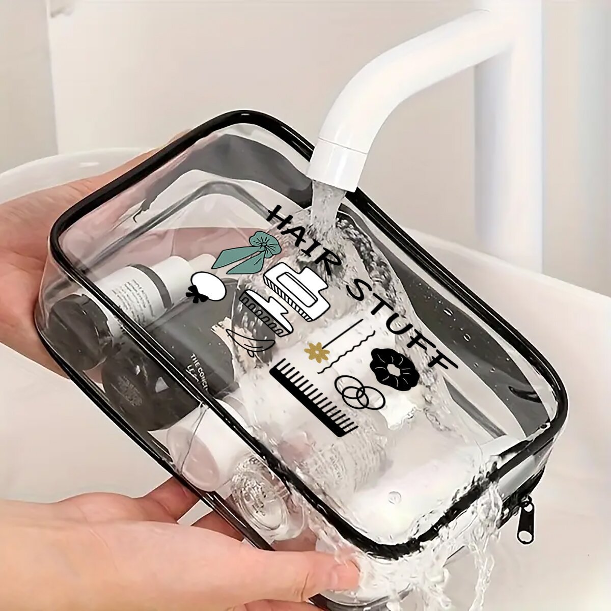 1pc TSA-Approved Makeup & Hair Accessories Travel Organizer Bag with Zipper Closure - Large Capacity High-Quality Cosmetic Storage for Brushes, Lipstick, Hairdressing Tools - Durable Clear Design for Easy Visibility, Travel Toiletry Bag, Stylish Zipper