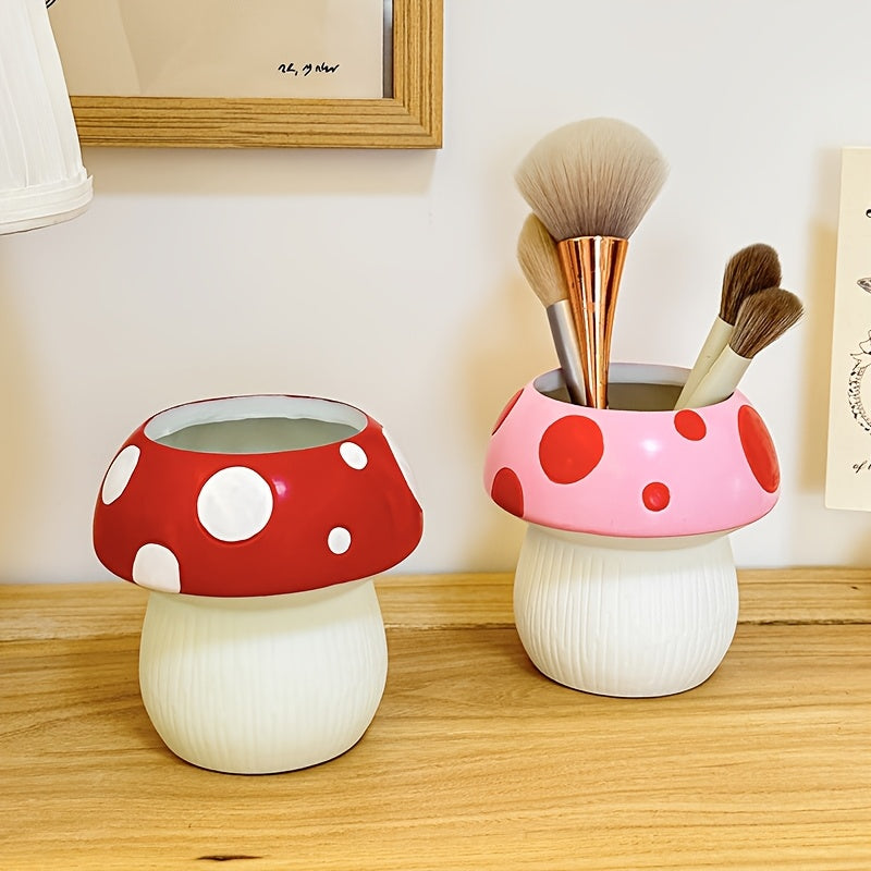 1/2pcs Mushroom Makeup Brush Holder, Polyester Tension Mount Organizer for Brushes and Accessories, Polished Finish, Independent Storage, No Electricity Needed, Makeup Brushes for Vanit
