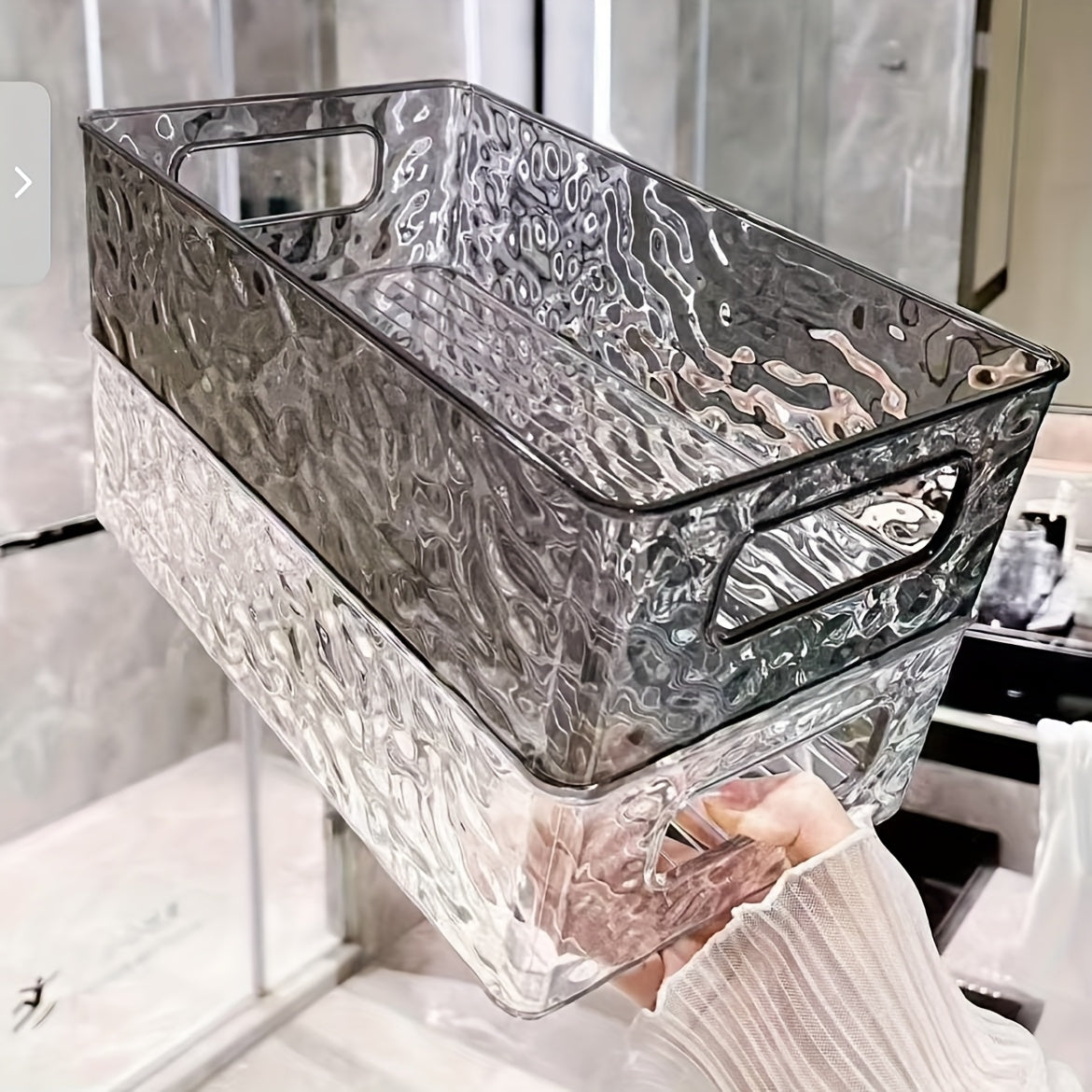 Glacier-Textured Cosmetic Organizer - Portable Bathroom Countertop Storage Box with Multiple Compartments, Durable Plastic Makeup & Toiletry Organizer for Vanity, No Space Needed, Visually Appealing Modern Design, Bathroom Organizers And Storage, Stylish