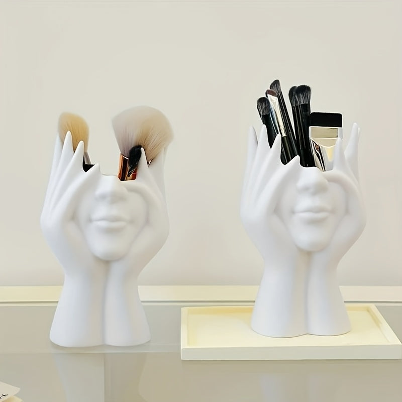 1pc Human Body Art Makeup Brush Stand Pen And Brush Stand, White Sculpture Design, Used For Dressing Table Display And Cosmetic Storage