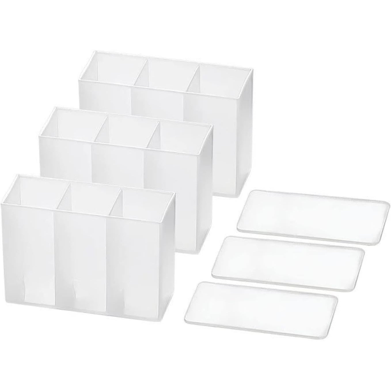 3pcs Transparent Plastic Wall-Mounted Storage Boxes with 3 Compartments - Self-Adhesive Makeup Brush & Lipstick Organizer for Home Office, Bathroom, or Vanity - Space-Saving Design for Cosmetics, Pens, and Small Items, Makeup Vanity Desk, Bathroom