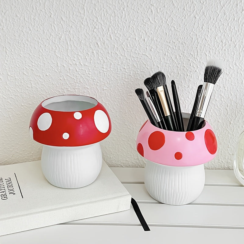 1/2pcs Mushroom Makeup Brush Holder, Polyester Tension Mount Organizer for Brushes and Accessories, Polished Finish, Independent Storage, No Electricity Needed, Makeup Brushes for Vanit