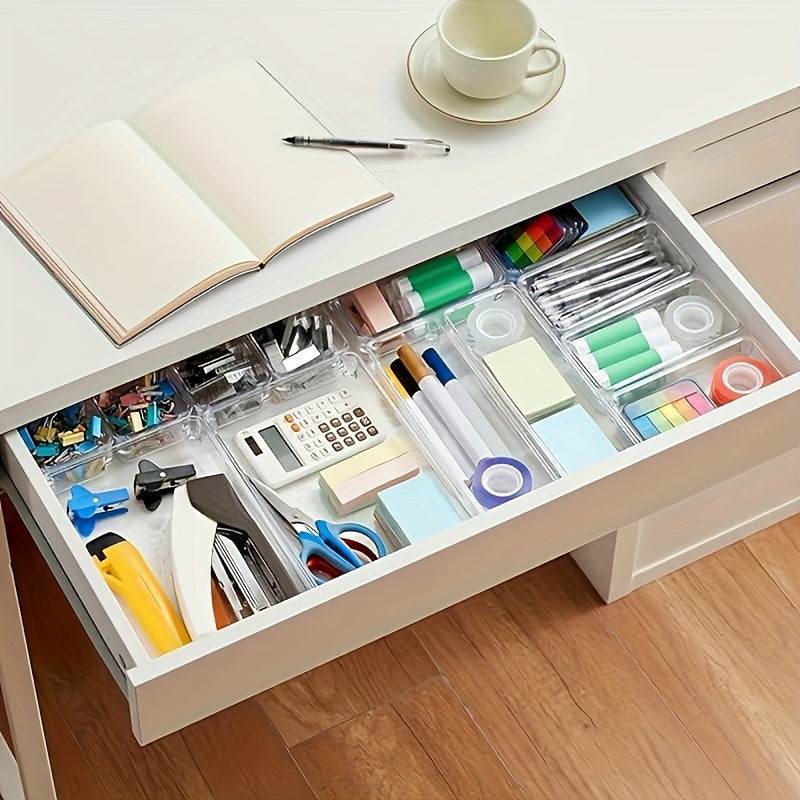 25/44pcs Deluxe Desktop Drawer Organizer Set - Transparent, Multifunctional Storage Boxes For Bathroom, Bedroom, Living Room - Space-Saving, Adjustable, Stackable, And Easy-to-Clean Solution For Household Clutter, Storage And Organization