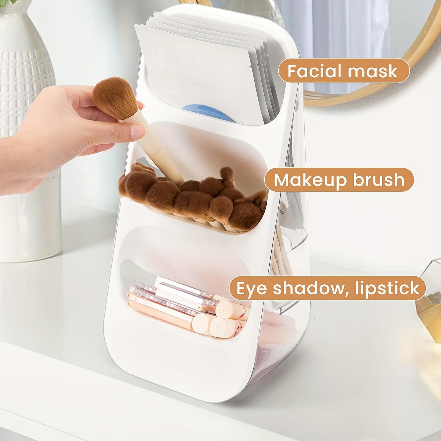 3-Tier Makeup Brush Holder & Organizer with Multiple Compartments – Lightweight Plastic Countertop Storage for Brushes, Lipsticks, Skincare Products, and Stationery – Perfect for Bathroom or Vanity Display, Makeup Brush Holder