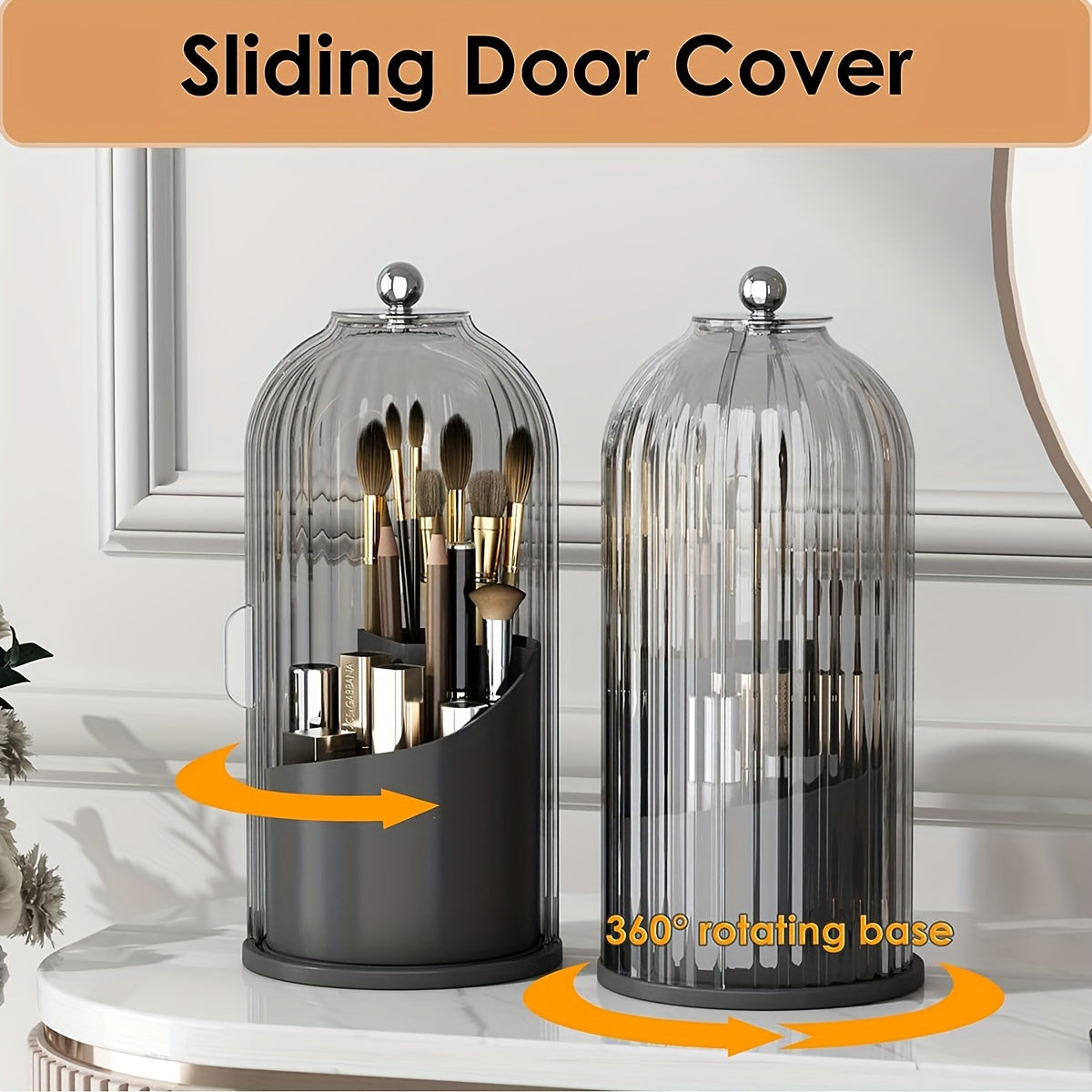Makeup Brush Holder With Dustproof Cover 360 Rotating Makeup Brush Organizer For Vanity Bathroom