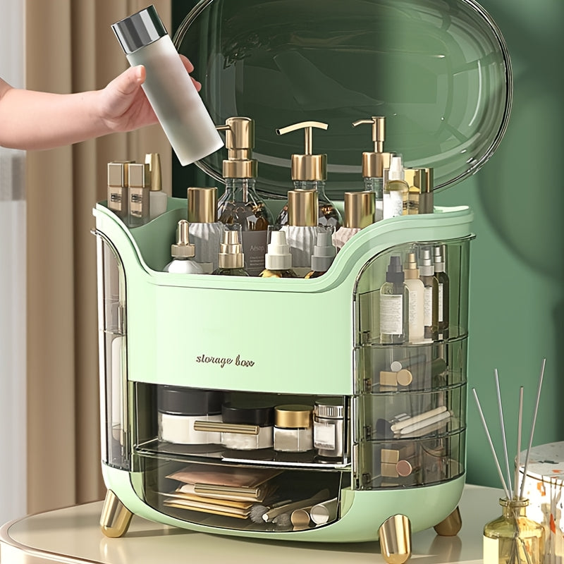 Versatile Cosmetic Organizer with Drawers - Durable Plastic Storage Box for Makeup, Skincare, and Stationery - Multi-Compartment Holder for Brushes, Lipsticks, and Beauty Products - Portable Desktop Organizer with Polished Finis