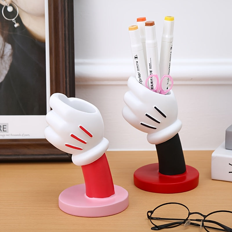 2pcs Disney Mickey & Minnie Mouse Fist Glove Pen Holders - Multifunctional Resin Storage Organizer for Makeup Brushes, Pens, Home Decor - Valentine's Day, Birthday, Wedding Gift (Minimalist Style), Desk Organizer, Playful Design, Durable Decor Item,