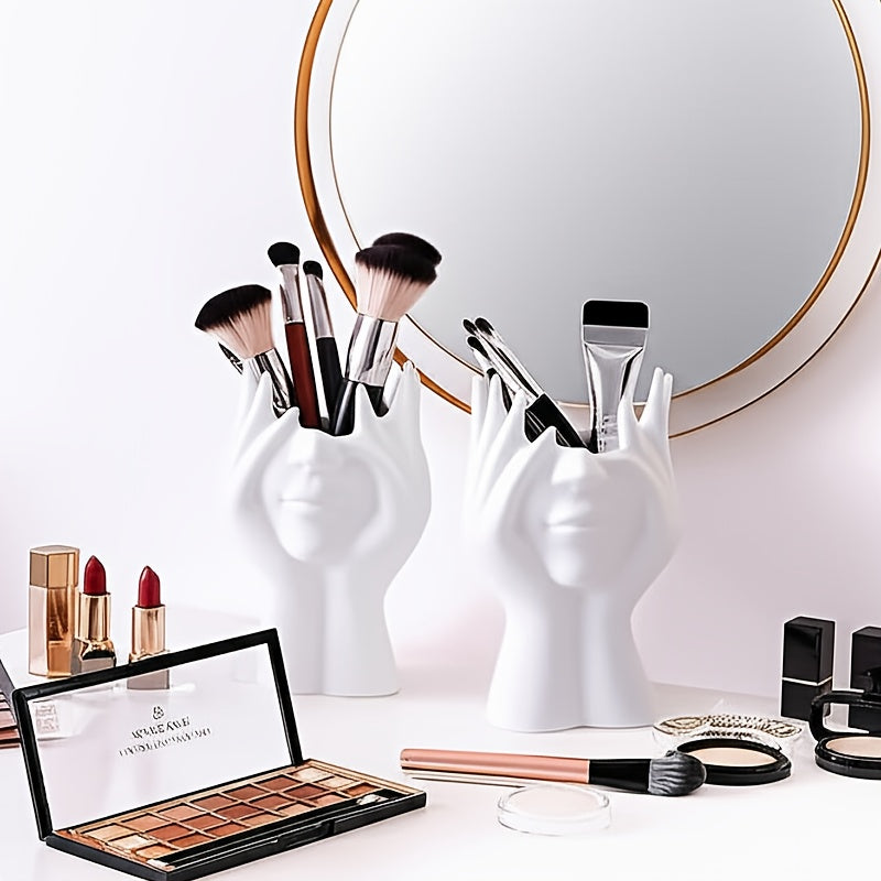 1pc Human Body Art Makeup Brush Stand Pen And Brush Stand, White Sculpture Design, Used For Dressing Table Display And Cosmetic Storage