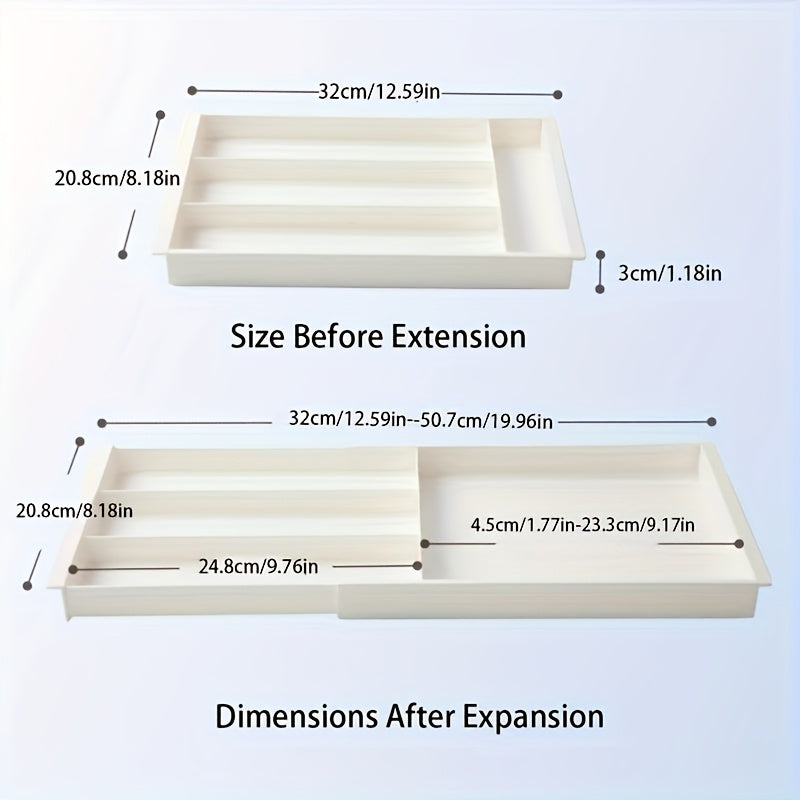 [Adjustable Drawer Organizer] Multi-Compartment Adjustable Drawer Organizer for Desktop - Plastic Storage Box with Blue Handles, Ideal for Pens, Makeup Brushes, Spoons, Forks - Easy to Move and Access, Desk and Drawer Organizer Suitable for Home Storage,